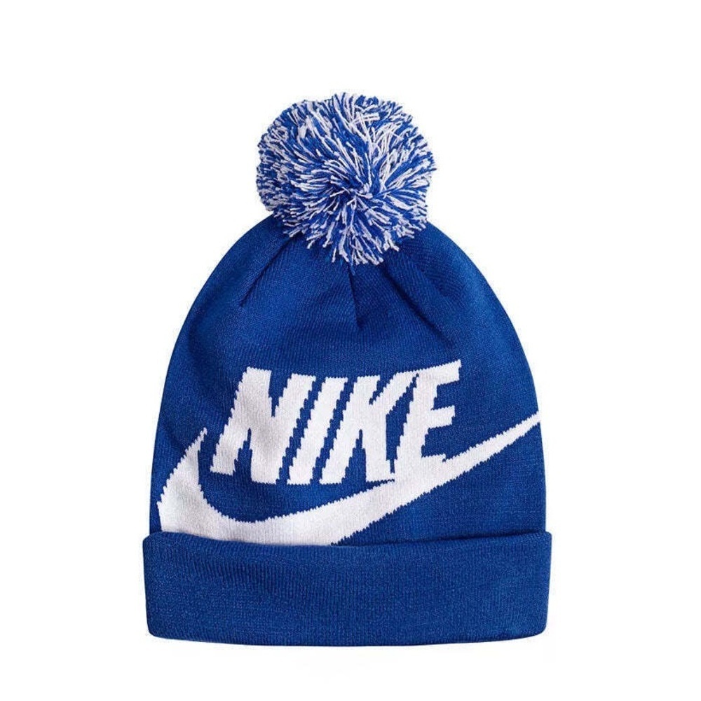 Nike Youth Blue and white Nan swoosh Pom beanie